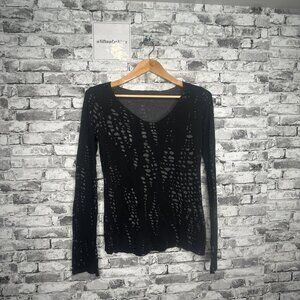 EUC Hard Tail Forever Womens Black and Grey Distress Long Sleeve Shirt Size L